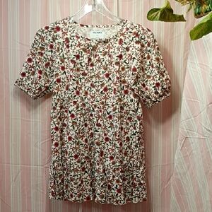 Old Navy Floral Blouse with Red and Green Pattern